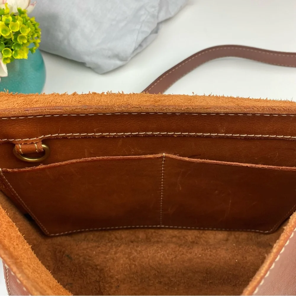 Fossil Bag Austin Large Flap Crossbody Shoulder Brown All Leather Messenger Bag